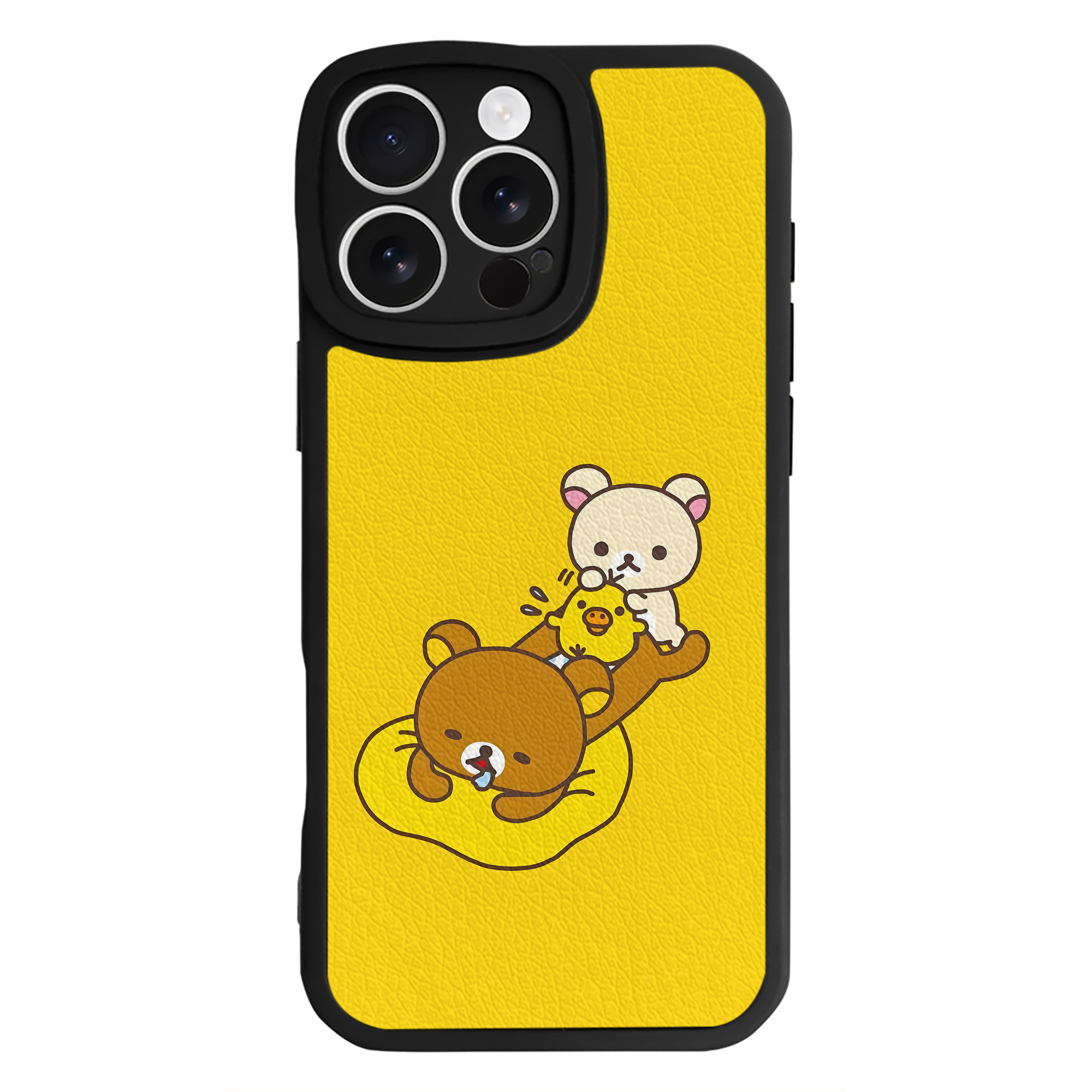 （画像用） リラックマ リラックマ キイロイトリ Rilakkuma Korilakkuma Kiiroitori 【iPhone 16シリーズ対応】シリコンスマホケース（レザー調） 材質：シリコン